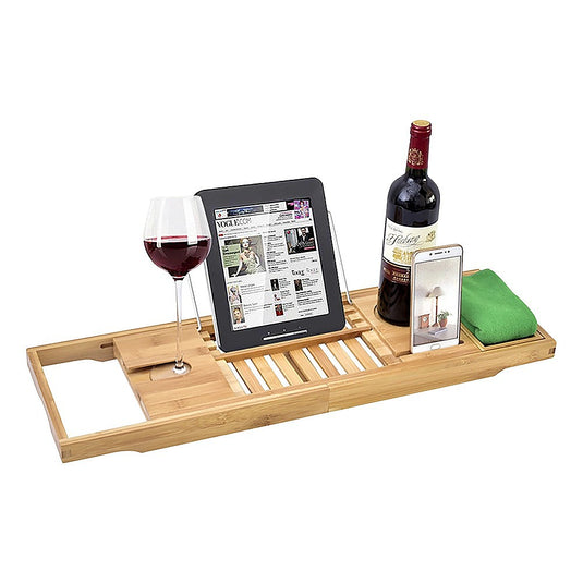 Translation missing: en.Bathroom Bamboo Bath Caddy Wine Glass Holder Table Tray Bathtub Rack Soap Shelf