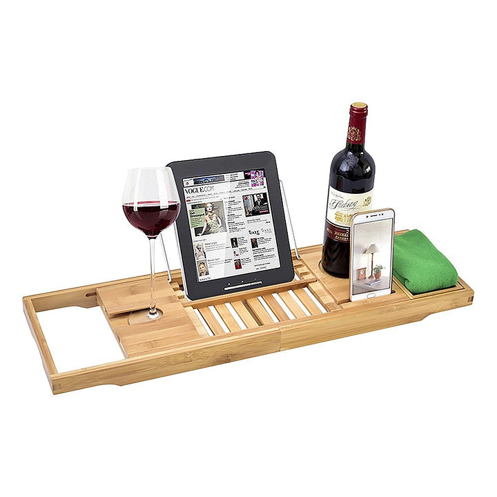 Translation missing: en.Bathroom Bamboo Bath Caddy Wine Glass Holder Table Tray Bathtub Rack Soap Shelf