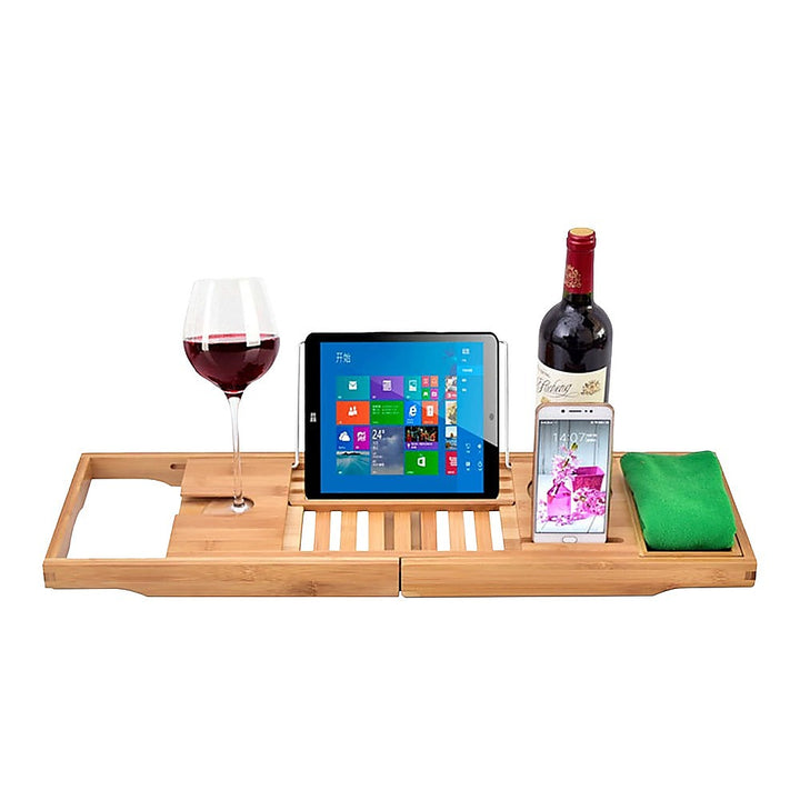 Translation missing: en.Bathroom Bamboo Bath Caddy Wine Glass Holder Table Tray Bathtub Rack Soap Shelf