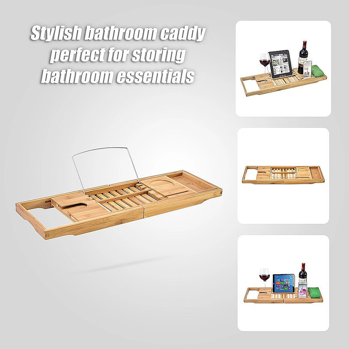 Translation missing: en.Bathroom Bamboo Bath Caddy Wine Glass Holder Table Tray Bathtub Rack Soap Shelf