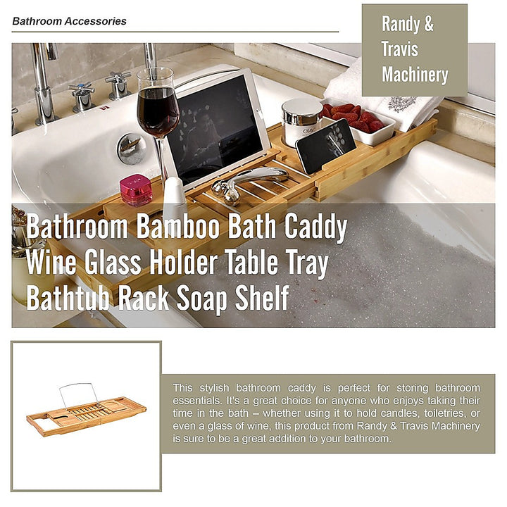 Translation missing: en.Bathroom Bamboo Bath Caddy Wine Glass Holder Table Tray Bathtub Rack Soap Shelf