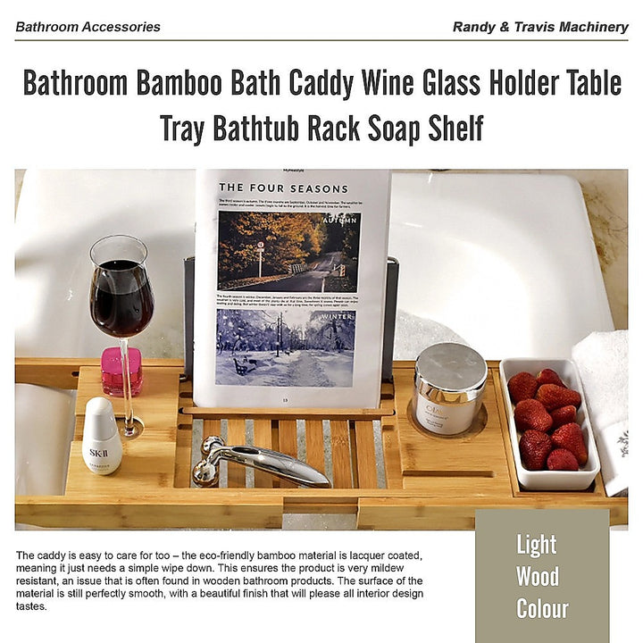 Translation missing: en.Bathroom Bamboo Bath Caddy Wine Glass Holder Table Tray Bathtub Rack Soap Shelf