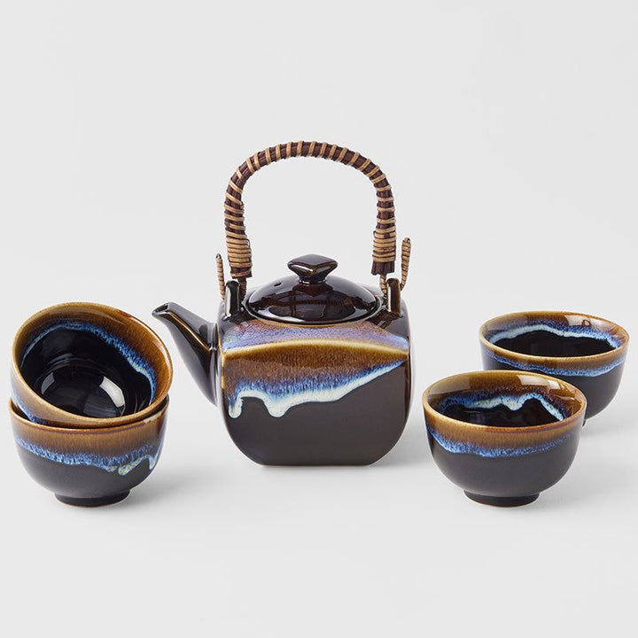 Translation missing: en.Tea Set 5pcs Tenmokku Bright Blue Glaze