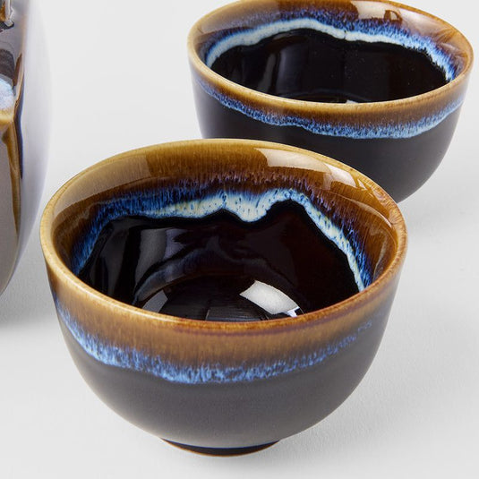 Translation missing: en.Tea Set 5pcs Tenmokku Bright Blue Glaze