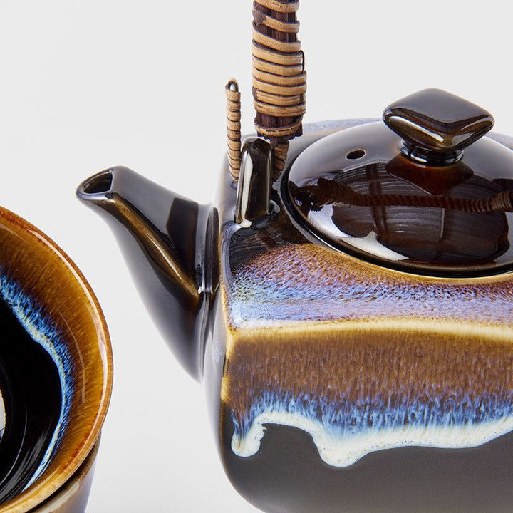Translation missing: en.Tea Set 5pcs Tenmokku Bright Blue Glaze
