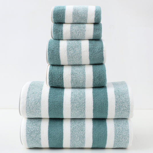 Translation missing: en.Luxury Cotton Green Wide Stripe Towel Set - 6 Piece Set (2 Hand Towels, 2 Bath Towels, 2 Washcloths), Ultra Soft and Absorbent