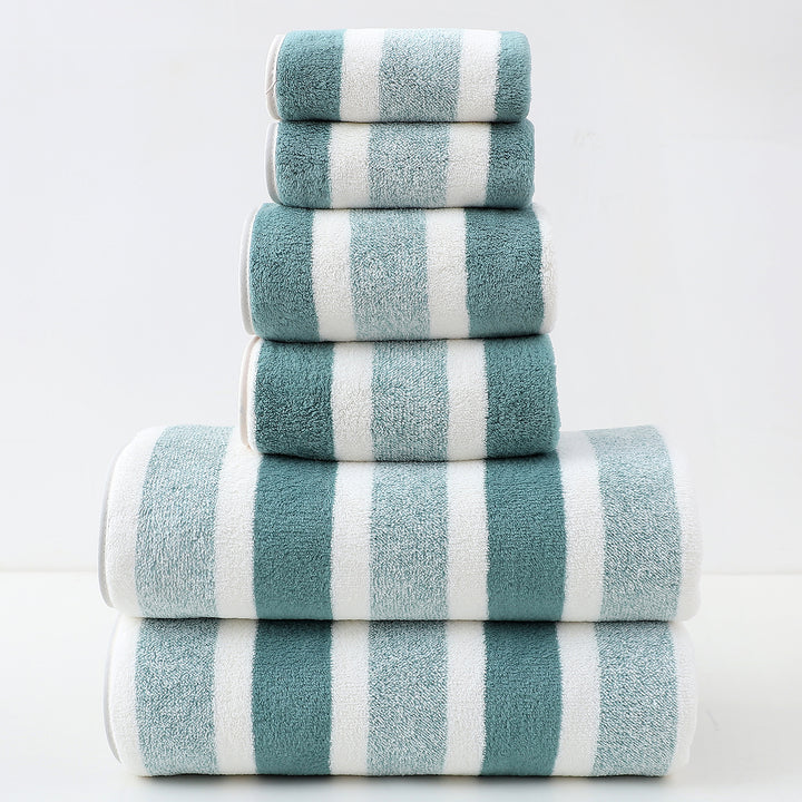 Translation missing: en.Luxury Cotton Green Wide Stripe Towel Set - 6 Piece Set (2 Hand Towels, 2 Bath Towels, 2 Washcloths), Ultra Soft and Absorbent