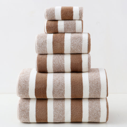 Translation missing: en.Luxury Cotton Brown Wide Stripe Towel Set - 6 Piece Set (2 Hand Towels, 2 Bath Towels, 2 Washcloths), Ultra Soft and Absorbent