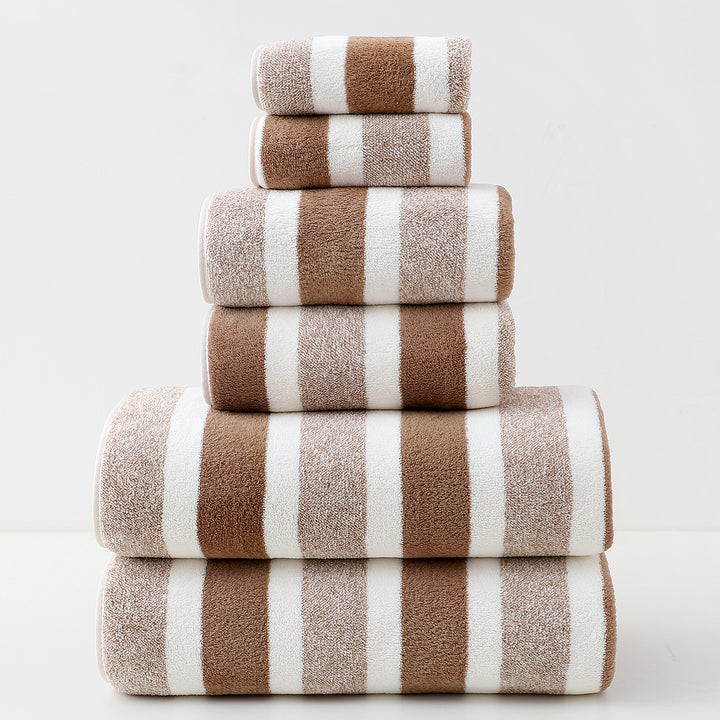 Translation missing: en.Luxury Cotton Brown Wide Stripe Towel Set - 6 Piece Set (2 Hand Towels, 2 Bath Towels, 2 Washcloths), Ultra Soft and Absorbent