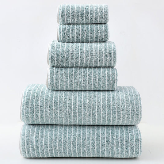 Translation missing: en.Luxury Cotton Striped Towel Set - 6 Piece Set (2 Hand Towels, 2 Bath Towels, 2 Washcloths), Ultra Soft and Absorbent  (Green)