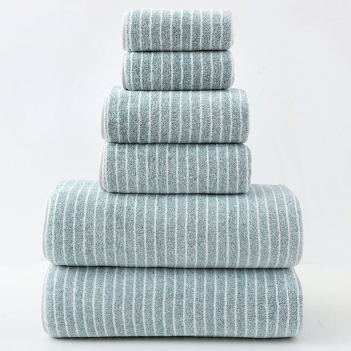 Translation missing: en.Luxury Cotton Striped Towel Set - 6 Piece Set (2 Hand Towels, 2 Bath Towels, 2 Washcloths), Ultra Soft and Absorbent  (Green)