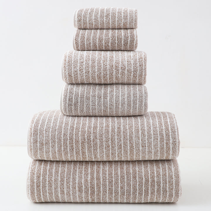 Translation missing: en.Luxury Cotton Striped Towel Set - 6 Piece Set (2 Hand Towels, 2 Bath Towels, 2 Washcloths), Ultra Soft and Absorbent  (Brown)