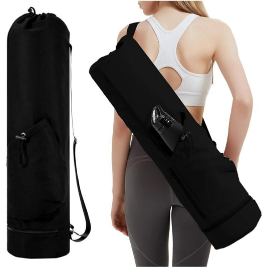 Translation missing: en.Black Durable Yoga Mat Carry Bag – Multi-Functional Fitness Backpack with Wet Pocket(Mugs are filming props, not included)