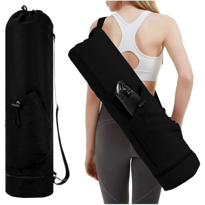 Translation missing: en.Black Durable Yoga Mat Carry Bag – Multi-Functional Fitness Backpack with Wet Pocket(Mugs are filming props, not included)