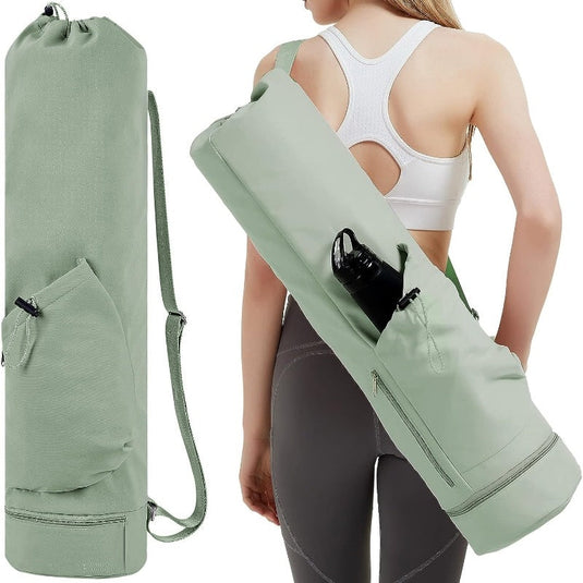 Translation missing: en.Green Durable Yoga Mat Carry Bag - Multi-Functional Fitness Backpack with Wet Pocket(Mugs are filming props, not included)
