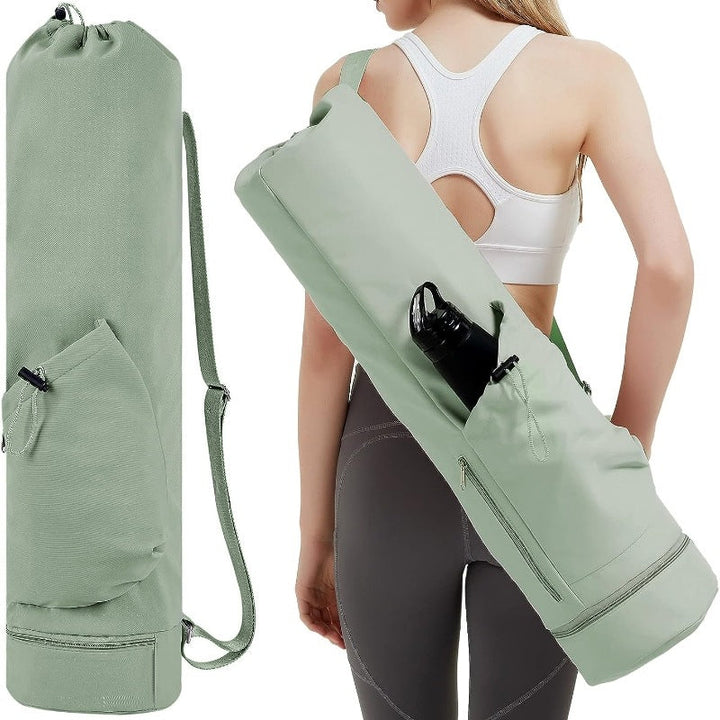 Translation missing: en.Green Durable Yoga Mat Carry Bag - Multi-Functional Fitness Backpack with Wet Pocket(Mugs are filming props, not included)