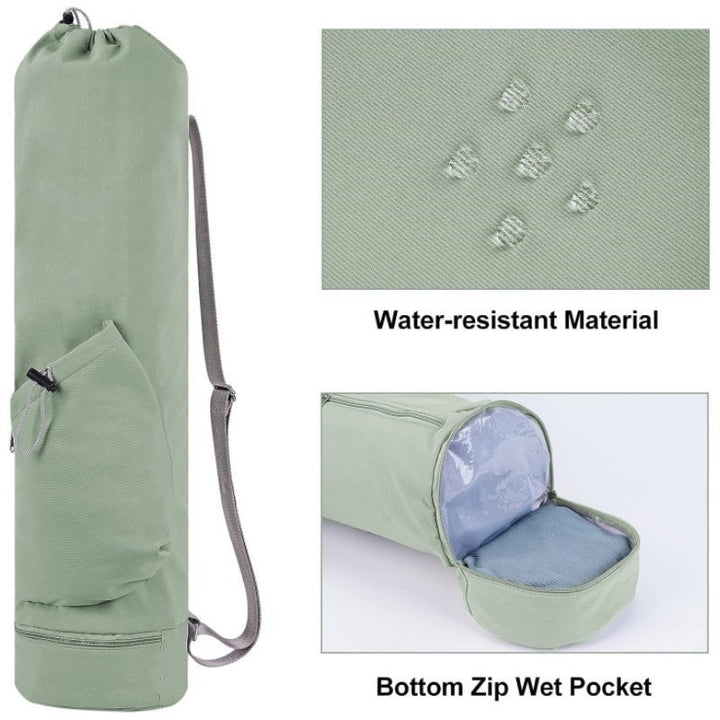 Translation missing: en.Green Durable Yoga Mat Carry Bag - Multi-Functional Fitness Backpack with Wet Pocket(Mugs are filming props, not included)