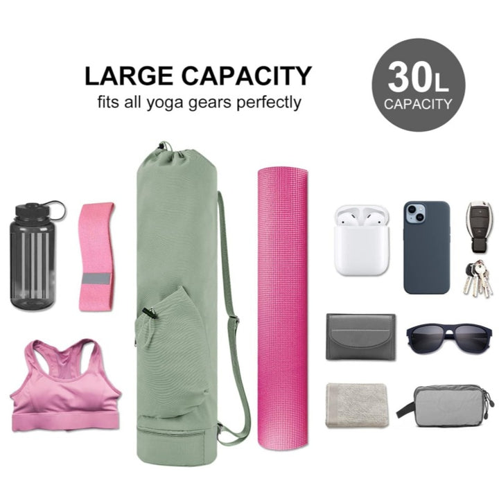 Translation missing: en.Beige Durable Yoga Mat Carry Bag - Multi-Functional Fitness Backpack with Wet Pocket(Mugs are filming props, not included)