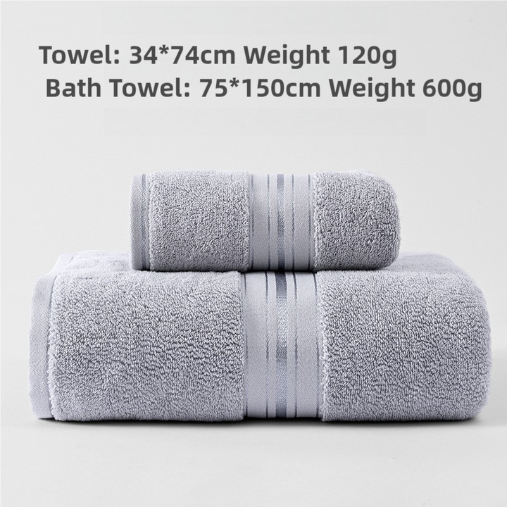 Translation missing: en.Grey Luxury Cotton Towel Set(Towel + Bath Towel) - Quick Dry, Extra Thick &amp; Absorbent, Perfect for Bath &amp; Beach