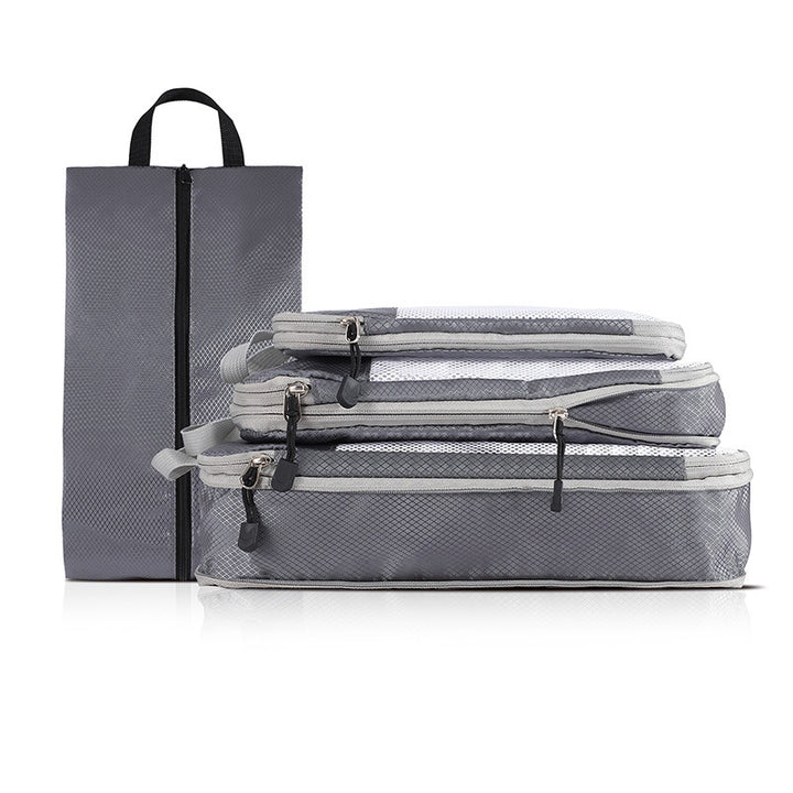 Translation missing: en.4-piece Set Grey Compression Travel Storage Bags Set, Mesh Travel Organizers for Luggage, Foldable and Space-Saving Packing Cubes