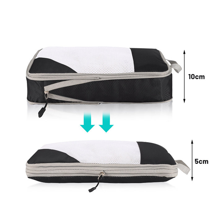 Translation missing: en.4-piece Set Pink Compression Travel Storage Bags Set, Mesh Travel Organizers for Luggage, Foldable and Space-Saving Packing Cubes