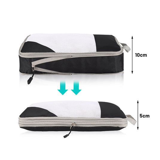 Translation missing: en.4-piece Set Beige Compression Travel Storage Bags Set, Mesh Travel Organizers for Luggage, Foldable and Space-Saving Packing Cubes