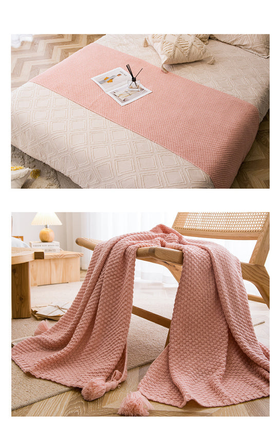 Translation missing: en.Beige 110cm x 150cm Soft Tassel Throw Blanket for Sofa or Bed, Cozy  Casual Blanket for Office Nap, Minimalist Bed End Cover