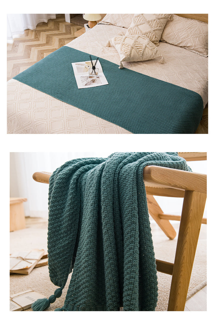 Translation missing: en.Beige 110cm x 150cm Soft Tassel Throw Blanket for Sofa or Bed, Cozy  Casual Blanket for Office Nap, Minimalist Bed End Cover