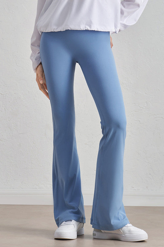 Translation missing: en.Blue High-Waisted Lycra Yoga Bell-Bottom Pants for Women - Tummy Control &amp; Butt Lifting