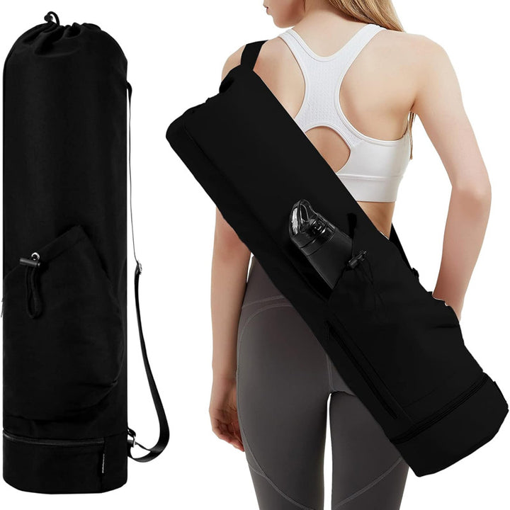 Translation missing: en.Black Professional Yoga Mat Carrying Bag - 31 Inch Large Capacity Fitness Storage Pouch with Adjustable Shoulder Strap and Accessory Pocket - Fits Mats up to 10mm Thickness
