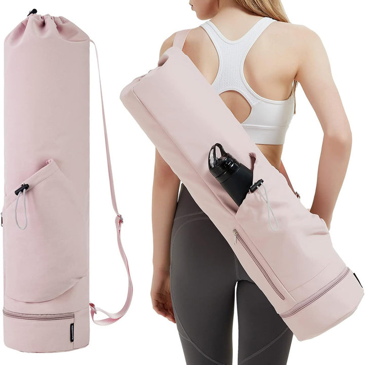 Translation missing: en.Pink Professional Yoga Mat Carrying Bag - 31 Inch Large Capacity Fitness Storage Pouch with Adjustable Shoulder Strap and Accessory Pocket - Fits Mats up to 10mm Thickness
