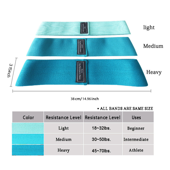 Translation missing: en.Blue Colour Scheme Fabric Resistance Bands Set - 3 Levels Non-Slip Hip Bands for Strength Training