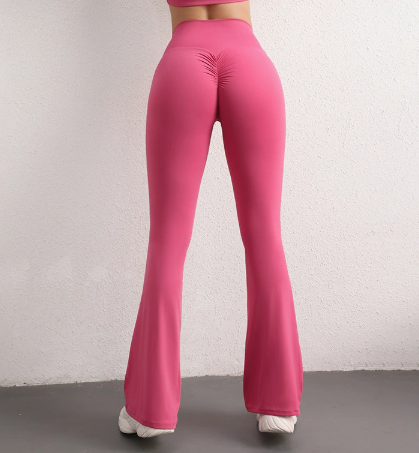 Translation missing: en.L Pink High Waist Flare Yoga Pants - Women's Bootcut Leggings - Peach Lift, Quick Dry, Workout &amp; Fitness Pants