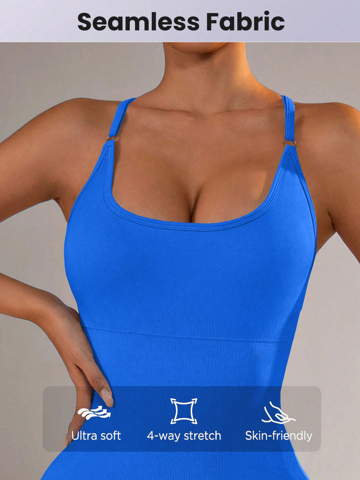 Translation missing: en.Size L Royal Blue Nylon Seamless Yoga Bodysuit - Women's Athletic Romper, Crisscross Back, Workout Jumpsuit