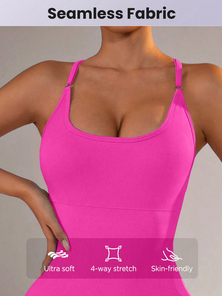 Translation missing: en.Size XS Rose Red Grey Nylon Seamless Yoga Bodysuit - Women's Athletic Romper, Crisscross Back, Workout Jumpsuit