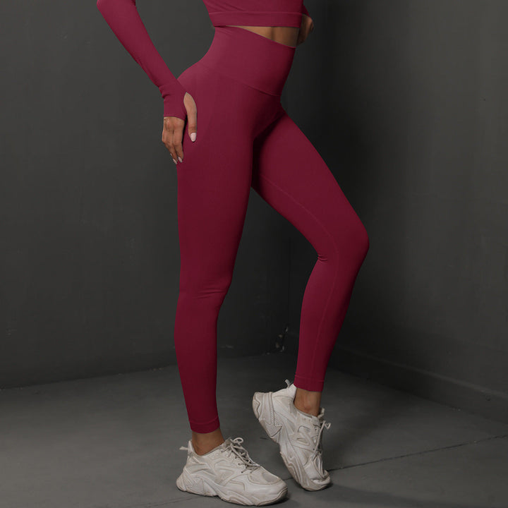 Translation missing: en.Size M Claret Red Seamless High-Waisted Yoga Pants for Women - Lift Workout Leggings for Running, Gym, and Fitness