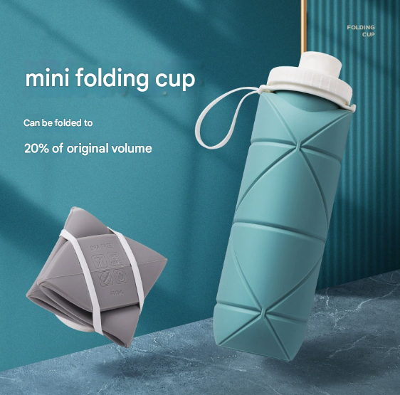 Translation missing: en.Grey Portable Silicone Collapsible Water Bottle - Foldable Sports Cup for Cycling and Outdoor Fitness
