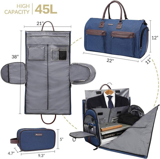 Translation missing: en.Dark Blue 45L Garment Duffel Bag - Men's Travel Suit Bag - Carry On Weekender
