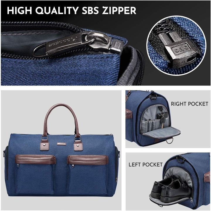 Translation missing: en.Dark Blue 45L Garment Duffel Bag - Men's Travel Suit Bag - Carry On Weekender