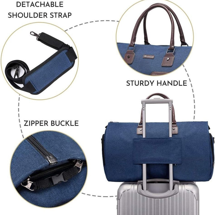 Translation missing: en.Dark Blue 45L Garment Duffel Bag - Men's Travel Suit Bag - Carry On Weekender