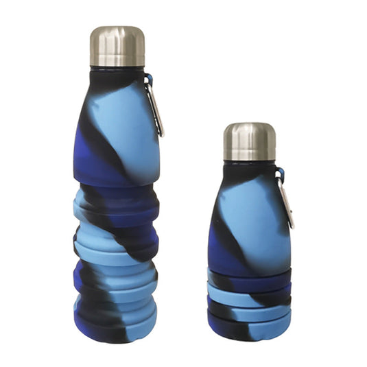 Translation missing: en.Camouflage blue Collapsible Silicone Water Bottle - Portable Sports Hydration Flask with Carabiner, 550ml/300ml