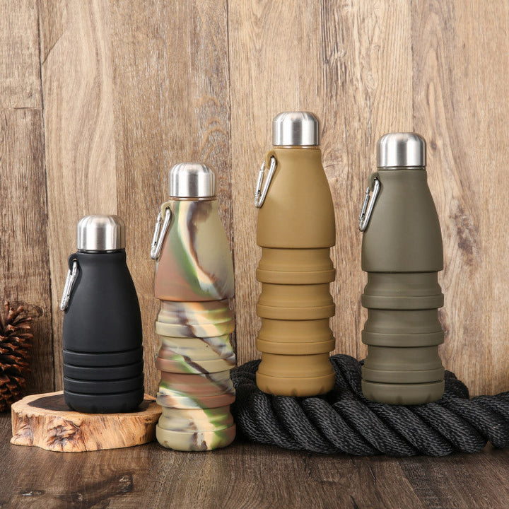 Translation missing: en.Camouflage blue Collapsible Silicone Water Bottle - Portable Sports Hydration Flask with Carabiner, 550ml/300ml