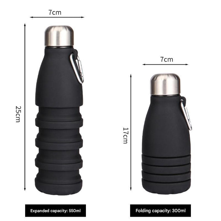 Translation missing: en.Black Collapsible Silicone Water Bottle - Portable Sports Hydration Flask with Carabiner, 550ml/300ml