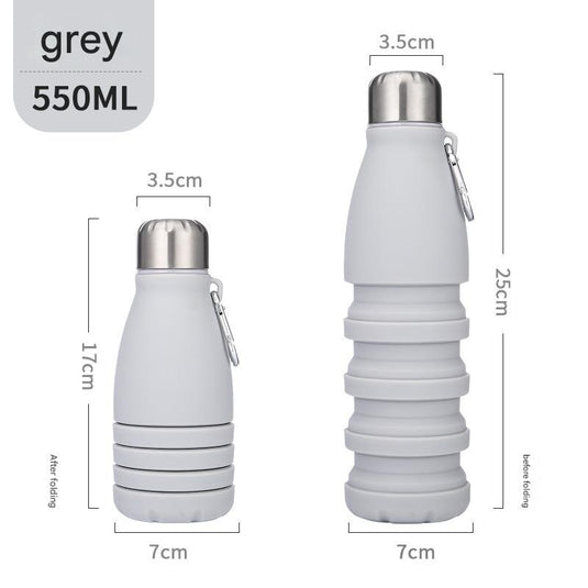 Translation missing: en.Gray Collapsible Silicone Water Bottle - Portable Sports Hydration Flask with Carabiner, 550ml/300ml