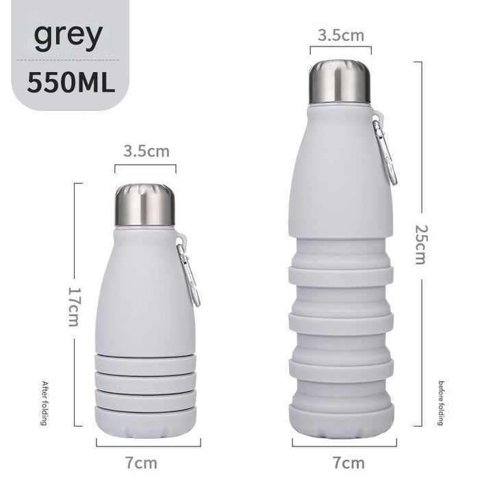 Translation missing: en.Gray Collapsible Silicone Water Bottle - Portable Sports Hydration Flask with Carabiner, 550ml/300ml
