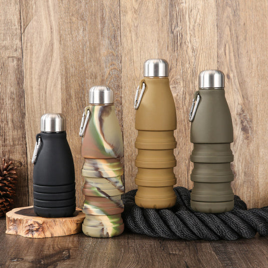 Translation missing: en.Gray Collapsible Silicone Water Bottle - Portable Sports Hydration Flask with Carabiner, 550ml/300ml
