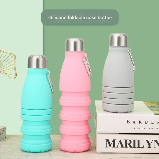 Translation missing: en.Gray Collapsible Silicone Water Bottle - Portable Sports Hydration Flask with Carabiner, 550ml/300ml