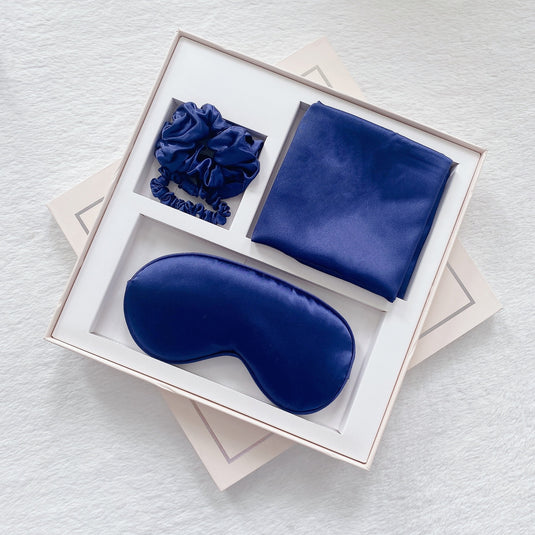Translation missing: en.Luxury Satin Sleep Mask Gift Set,4-Piece with Pillowcase and Hair Accessories(Navy blue)