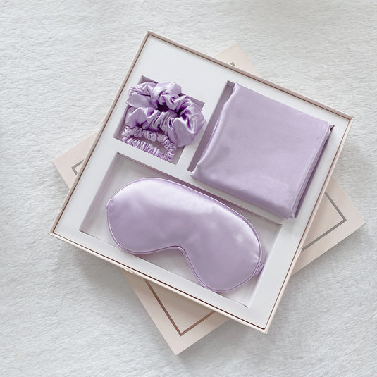 Translation missing: en.Luxury Satin Sleep Mask Gift Set,4-Piece with Pillowcase and Hair Accessories(Violet)