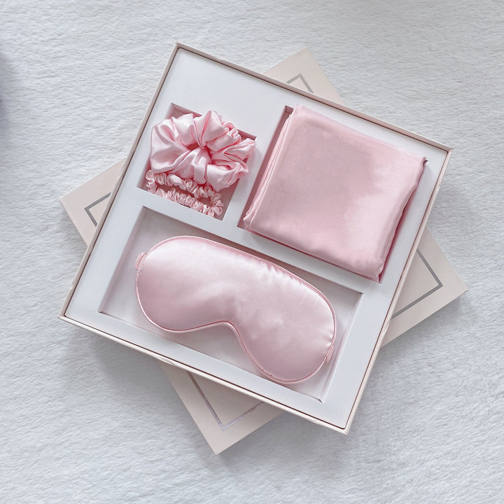 Translation missing: en.Luxury Satin Sleep Mask Gift Set,4-Piece with Pillowcase and Hair Accessories(Pink)